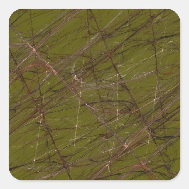 Green Abstract Fractal Square Sticker (Front)