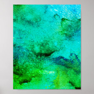 Green abstract Fun Watercolor Art Blue Aqua Mint Poster