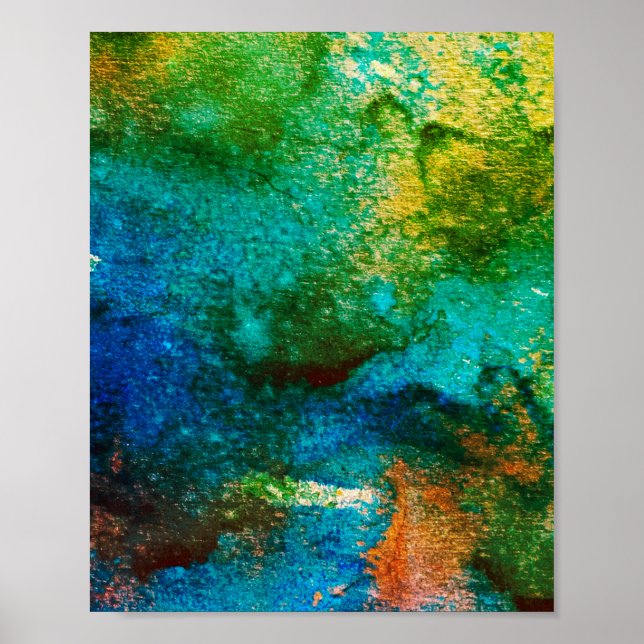 Green abstract Fun Watercolor Art Blue Aqua Unique Poster (Front)