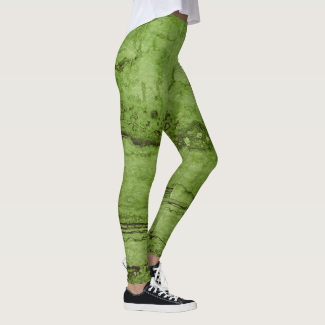 Green abstract Granite | stone marble pattern Leggings (Right)