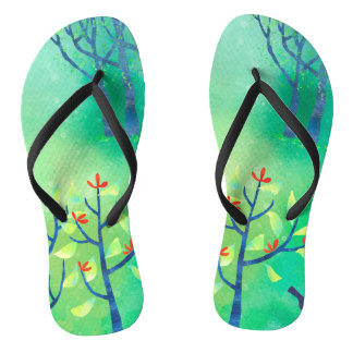 Green Abstract Landscape Flip Flops