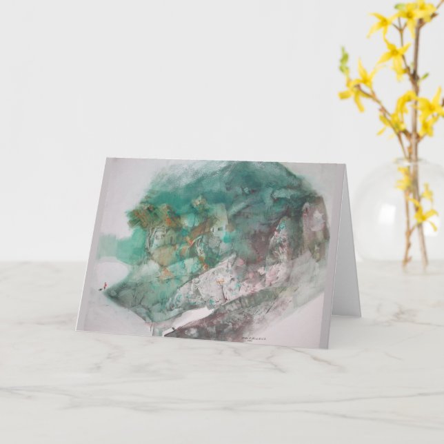 Green Abstract Landscape Greeting Card (Yellow Flower)