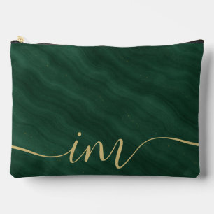 Green Abstract Marble with Custom Initials -  Accessory Pouch