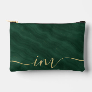 Green Abstract Marble with Custom Initials -  Accessory Pouch