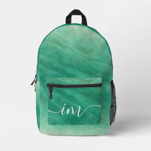 Green Abstract Marble with Custom Initials - Printed Backpack