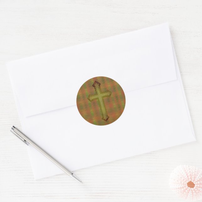 Green Abstract Pattern and Faith Cross Sticker (Envelope)