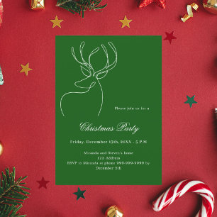 Green abstract reindeer modern Christmas Party Invitation