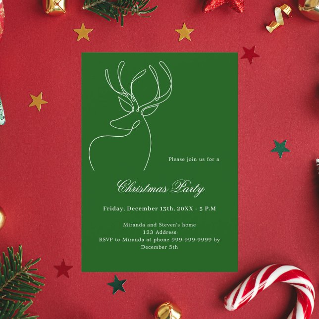 Green abstract reindeer modern Christmas Party Invitation (Creator Uploaded)