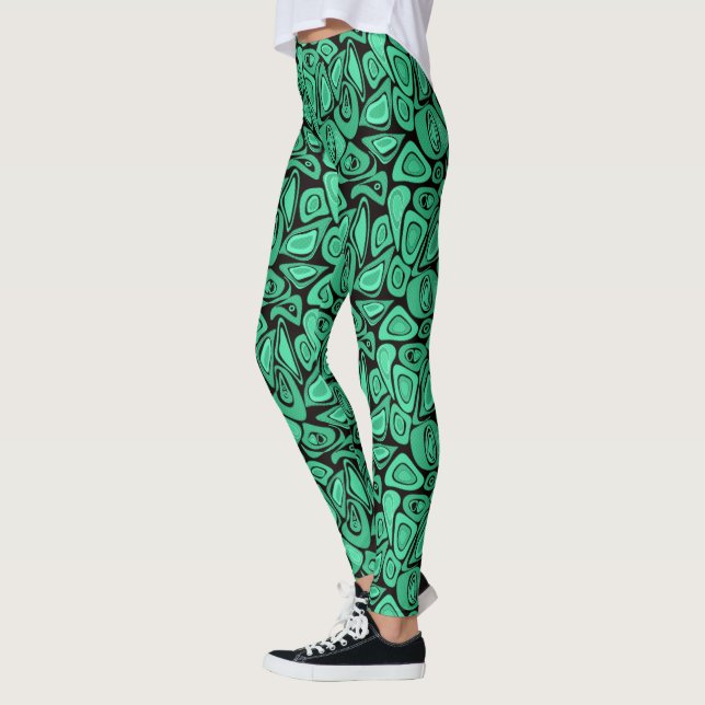 Green, abstract, retro leggings (Left)