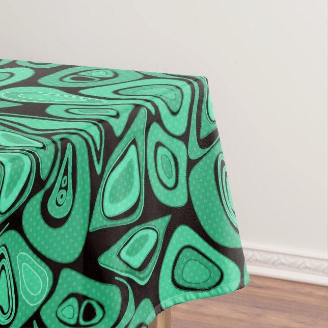 Green, abstract, retro tablecloth (In Situ)