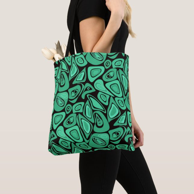 Green, abstract, retro tote bag (Close Up)