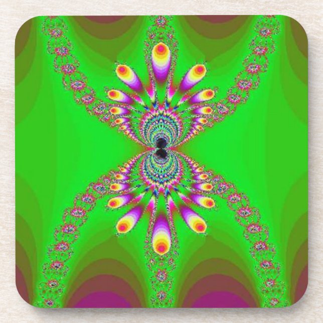 Green Abstract Spider on Purple Coaster (Front)