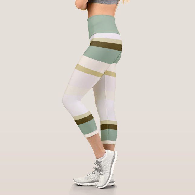 green Abstract Stripes Capri Leggings (Left)