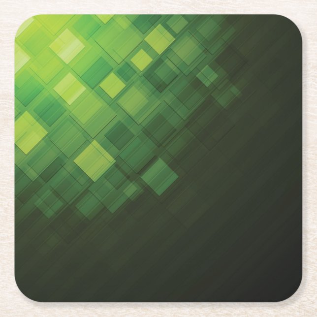 Green abstract technology design square paper coaster (Front)