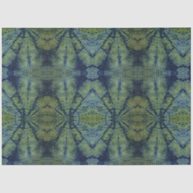 Green Abstract Tie Dye Traditional Pattern Style Tissue Paper (Front)