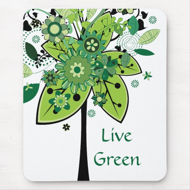 Green Abstract Tree Mouse Mat (Front)