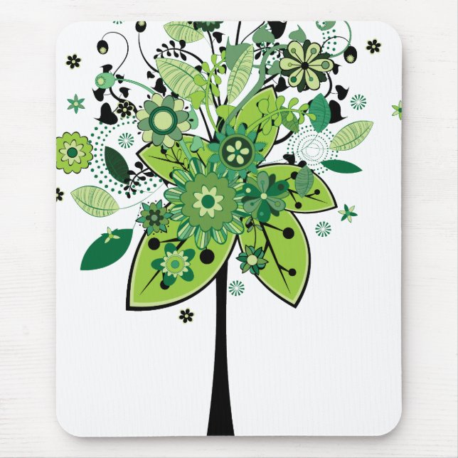 Green Abstract Tree Mouse Mat (Front)