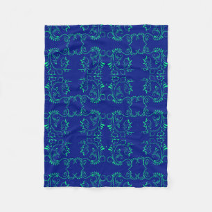 Green abstract vines blue pattern fleece blanket
