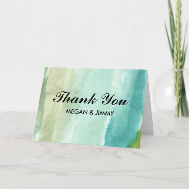 green abstract watercolor Thank You card (Front)