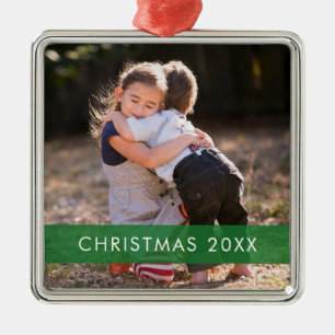 Green Accent Ribbon Photo Template Christmas Metal Tree Decoration