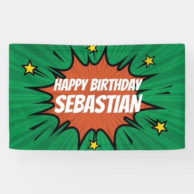 Green Action Hero Birthday Banner (Horizontal)