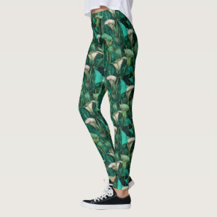 Green Active Wear Calla lilies Sparkle Holiday  Leggings