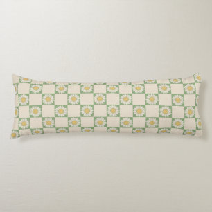 Green Aesthetic Chequered Sunflower Y2K Pattern Body Cushion