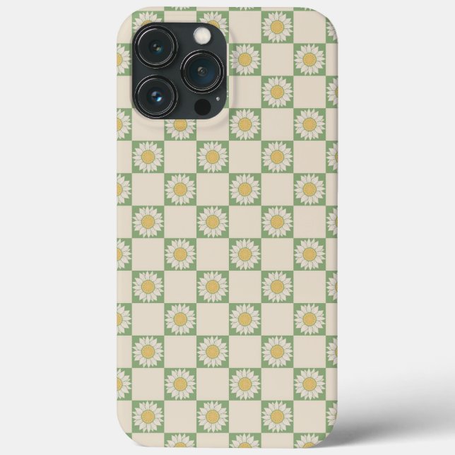 Green Aesthetic Chequered Sunflower Y2K Pattern Case-Mate iPhone Case (Back)