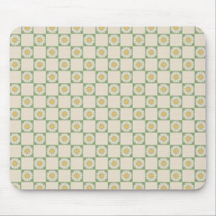 Green Aesthetic Chequered Sunflower Y2K Pattern Mouse Mat