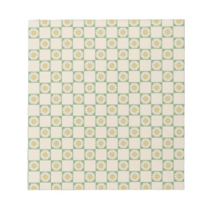 Green Aesthetic Chequered Sunflower Y2K Pattern Notepad