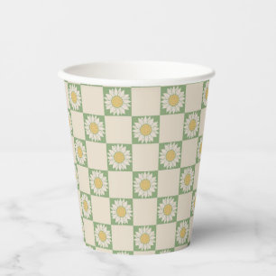 Green Aesthetic Chequered Sunflower Y2K Pattern Paper Cups