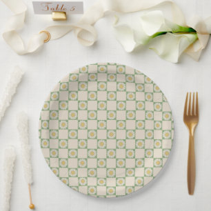Green Aesthetic Chequered Sunflower Y2K Pattern Paper Plate