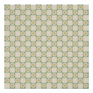 Green Aesthetic Chequered Sunflower Y2K Pattern Poster