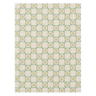 Green Aesthetic Chequered Sunflower Y2K Pattern Tablecloth