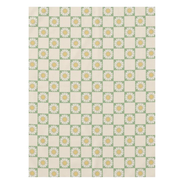 Green Aesthetic Chequered Sunflower Y2K Pattern Tablecloth (Front)