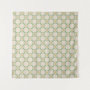 Green Aesthetic Chequered Sunflower Y2K Pattern Tapestry