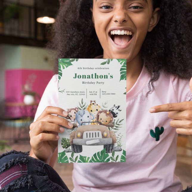 Green Aesthetic Safari Animals Birthday Invite (Creator Uploaded)
