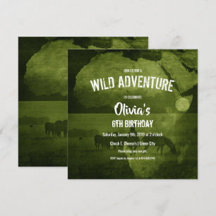Green Africa & Zebra's Safari Birthday Party Invitation