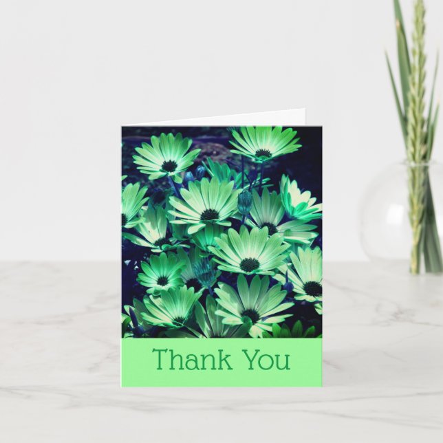 Green African Daisies Floral Thank You Card (Front)