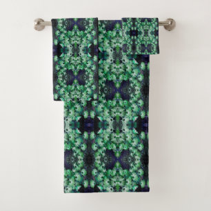 Green African Daisy Flowers Abstract Bath Towel Set