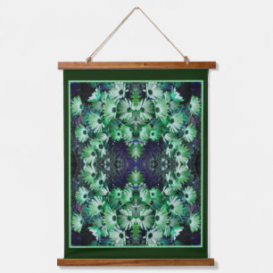 Green African Daisy Flowers Abstract  Hanging Tapestry