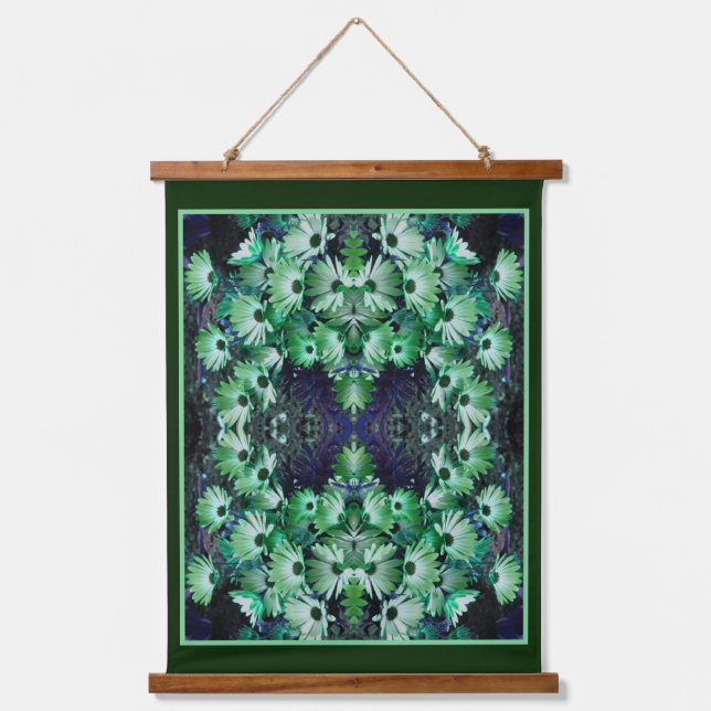 Green African Daisy Flowers Abstract  Hanging Tapestry (Front)