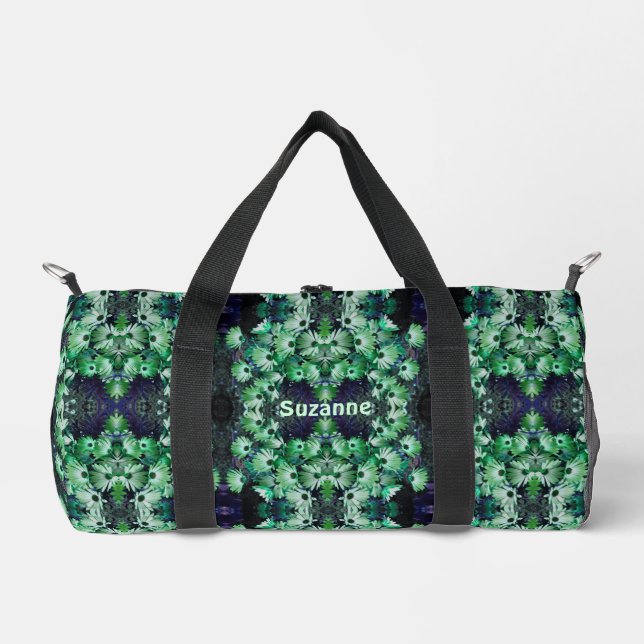 Green African Daisy Flowers Abstract Personalised Duffle Bag (Front)