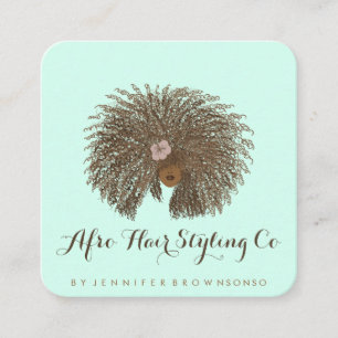 Green Afro Hair Stylist Square Business Card