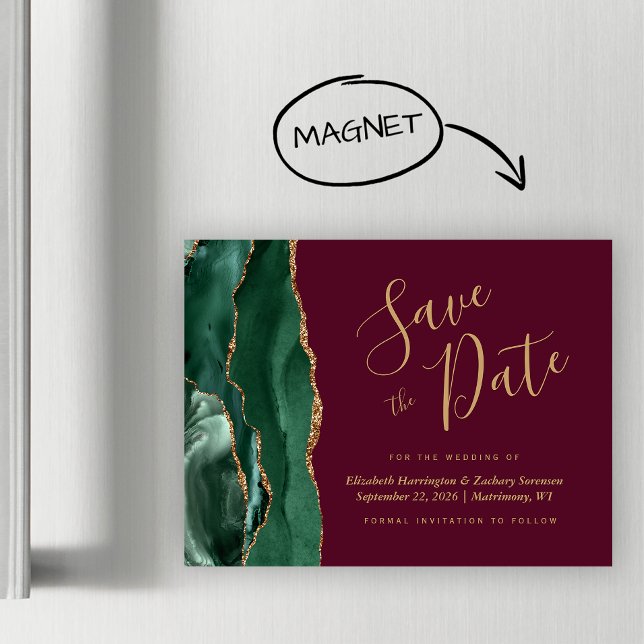 Green Agate Burgundy Magnetic Save the Date (Creator Uploaded)
