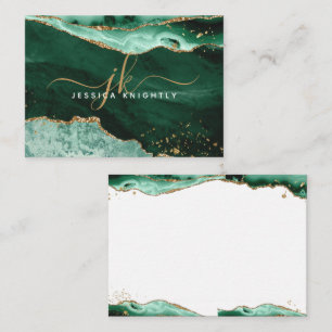 Green Agate Geode Gold Glitter Monogram Script Card