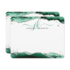 Green Agate Geode Script Monogram Silver Glitter