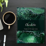 Green agate glitter marble monogram 2025 planner<br><div class="desc">A dark green agate,  marble stone background with faux glitter.  Personalise and add your monogram initals,  name and a year.</div>