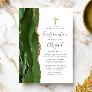  Green Agate Gold Glitter Confirmation Invitation