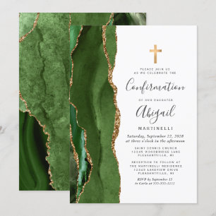 Green Agate Gold Glitter Confirmation Invitation